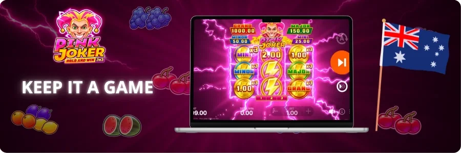 Player setting a weekly loss limit on a phone before a Pink Joker session, with an Australian flag sticker on the case